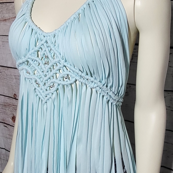 Baby blue/light blue Macreme festival tank top coverup - Picture 3 of 8